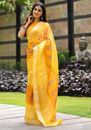 Picture of Good Looking Corn Yellow Georgette Sarees