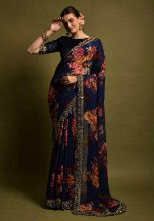 Picture of Lovely Georgette Blue Saree