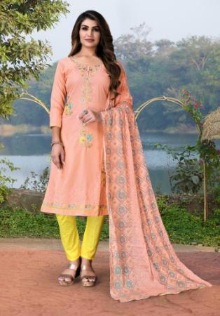 Picture of Bewitching Cotton Soft Beige Straight Cut Salwar Kameez