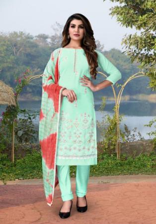 Picture of Elegant Cotton Green Straight Cut Salwar Kameez