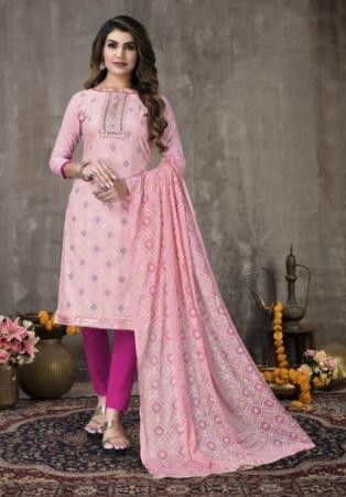 Picture of Bewitching Cotton Pink Straight Cut Salwar Kameez