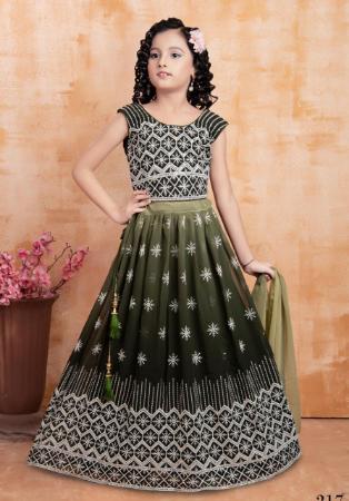Picture of Graceful Georgette Forest Green Kids Lehenga Choli