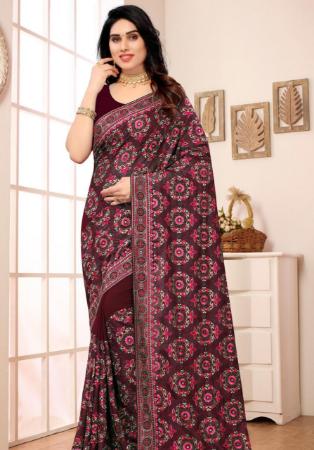 Picture of Lovely Georgette Burgundy Saree