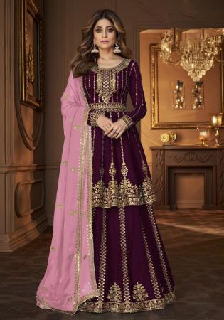 Picture of Well Formed Georgette Plum Straight Cut Salwar Kameez
