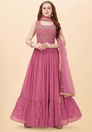 Picture of Shapely Georgette Pink Readymade Gown
