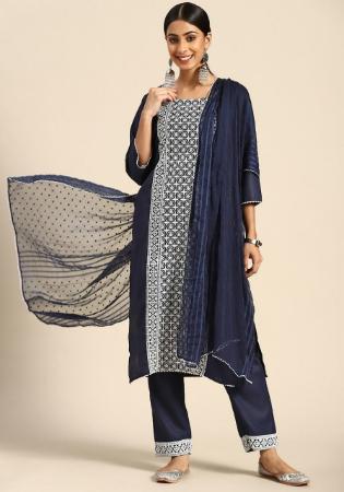 Picture of Admirable Cotton Prussian Blue Readymade Salwar Kameez