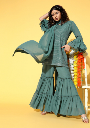 Picture of Amazing Georgette Grey Readymade Salwar Kameez