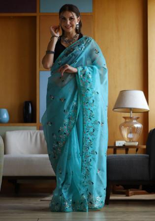 Picture of Statuesque Organza Blue Bell Saree