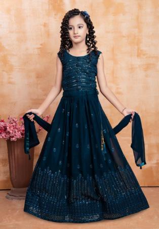 Picture of Bewitching Georgette Peacock Blue Kids Lehenga Choli