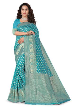 Picture of Delightful Silk Turquoise Saree