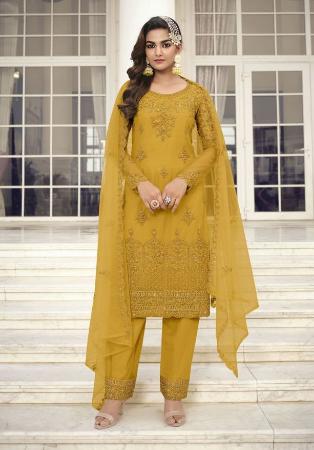 Picture of Sightly Net Neon Lime Straight Cut Salwar Kameez