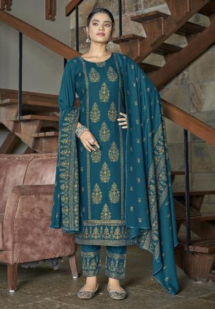 Picture of Marvelous Rayon Peacock Blue Readymade Salwar Kameez