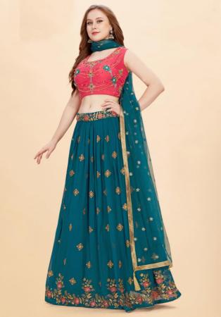 Picture of Georgette Bottle Green Readymade Lehenga Choli