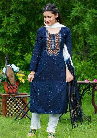 Picture of Well Formed Rayon Prussian Blue Readymade Salwar Kameez