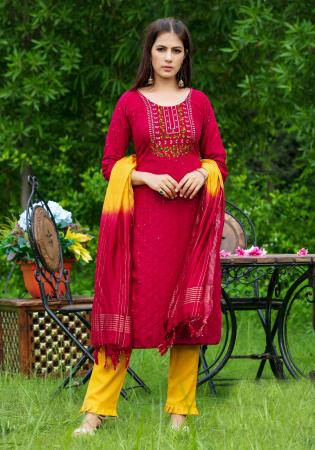 Picture of Comely Rayon Crimson Readymade Salwar Kameez