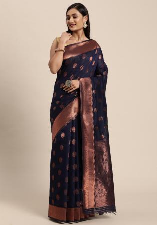 Picture of Graceful Silk Navy Blue Saree