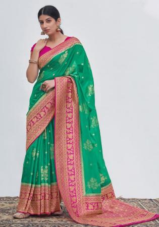 Picture of Excellent Organza Bottle Green Saree