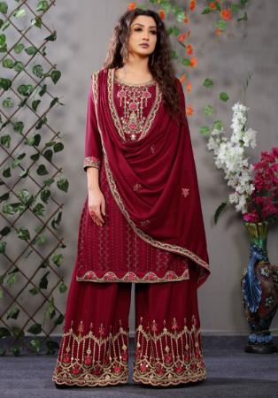 Picture of Lovely Chiffon Maroon Straight Cut Salwar Kameez