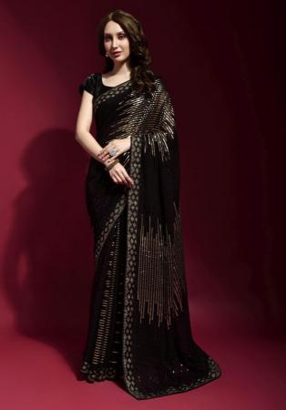 Picture of Gorgeous Georgette Black Saree