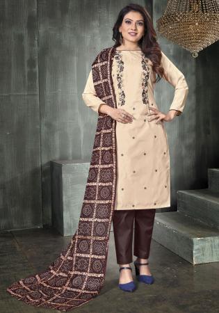 Picture of Comely Silk Wheat & Wheat Straight Cut Salwar Kameez