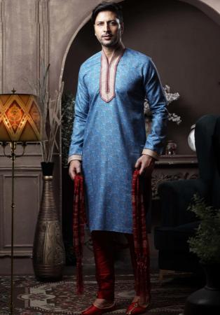 Picture of Lovely Cotton Steel Blue Kurtas