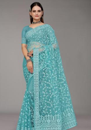 Picture of Enticing Net Light Steel Blue Saree
