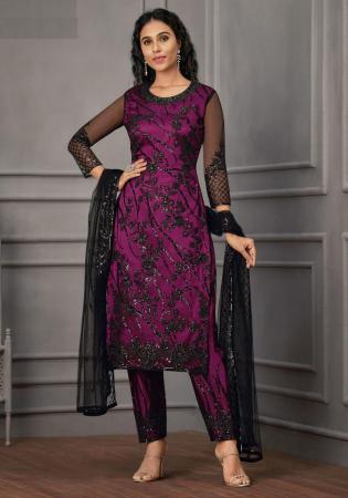 Picture of Enticing Net Saddle Brown Straight Cut Salwar Kameez