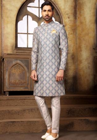 Picture of Beautiful Georgette & Satin Silver Indo Western