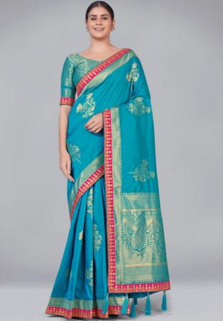 Picture of Good Looking Silk Dark Turquoise Saree