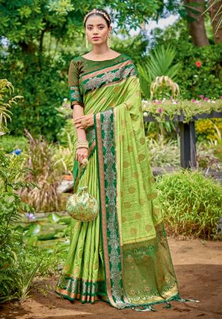 Picture of Magnificent Silk Olive Drab Saree