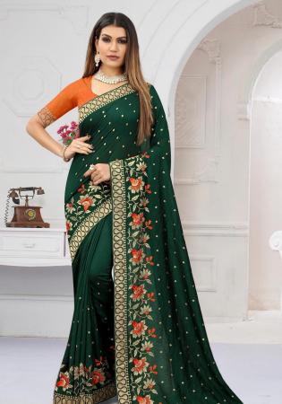 Picture of Delightful Georgette Forest Green Saree