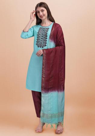 Picture of Cotton Dark Turquoise Readymade Salwar Kameez