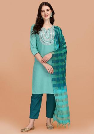 Picture of Appealing Cotton Turquoise Readymade Salwar Kameez