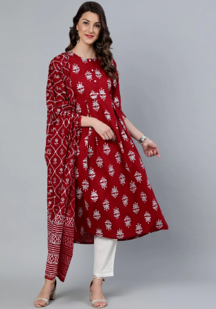 Picture of Pretty Cotton Saddle Brown Readymade Salwar Kameez