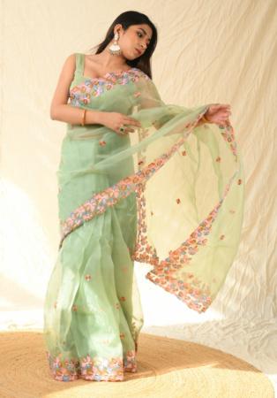 Picture of Lovely Organza Dark Sea Green Saree