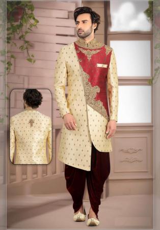 Picture of Well Formed Silk Antique White Sherwani