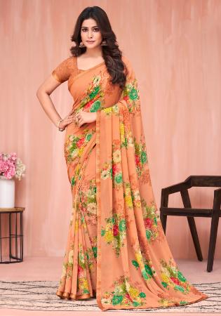 Picture of Pleasing Georgette Salmon Saree
