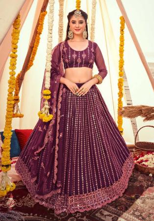 Picture of Enticing Georgette & Net Brown Lehenga Choli
