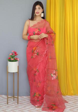 Picture of Pretty Organza Indian Red Saree