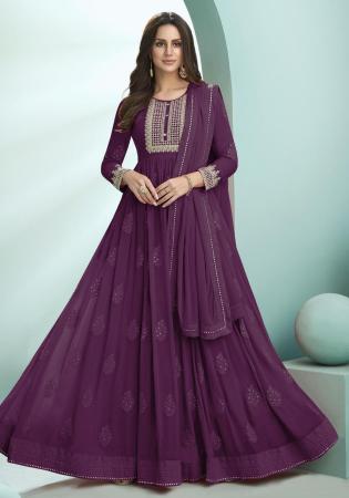 Picture of Delightful Georgette Purple Anarkali Salwar Kameez