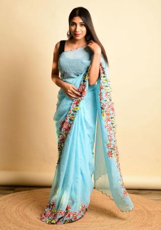 Picture of Comely Georgette Sky Blue Saree