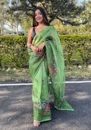 Picture of Well Formed Organza Dark Sea Green Saree