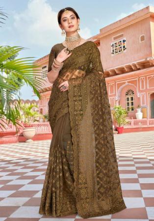Picture of Admirable Net Dark Olive Green Saree
