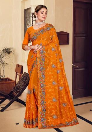 Picture of Charming Georgette Golden Rod Saree
