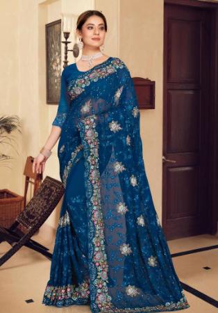 Picture of Excellent Georgette Teal Saree