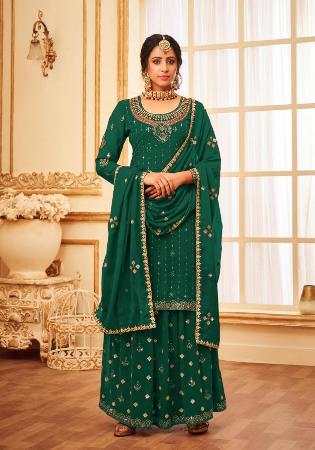 Picture of Georgette Forest Green Straight Cut Salwar Kameez