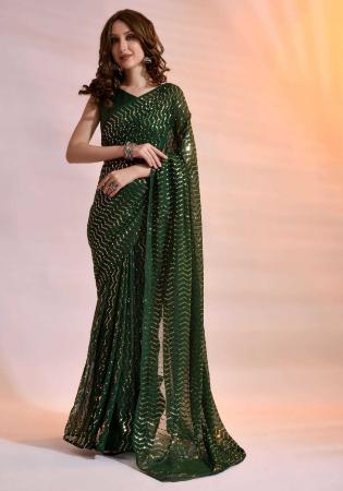 Picture of Gorgeous Georgette Dark Olive Green Saree
