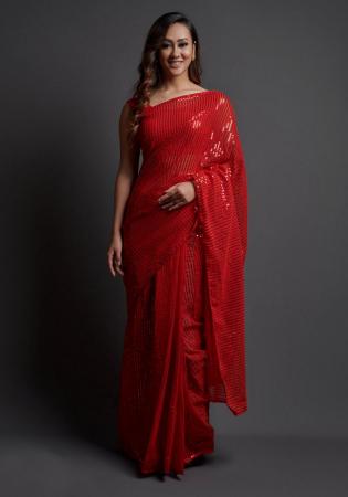 Picture of Shapely Georgette Fire Brick Saree