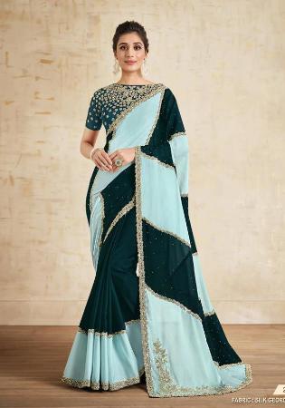 Picture of Lovely Net & Organza Light Steel Blue Saree