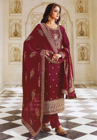 Picture of Statuesque Silk Saddle Brown Straight Cut Salwar Kameez